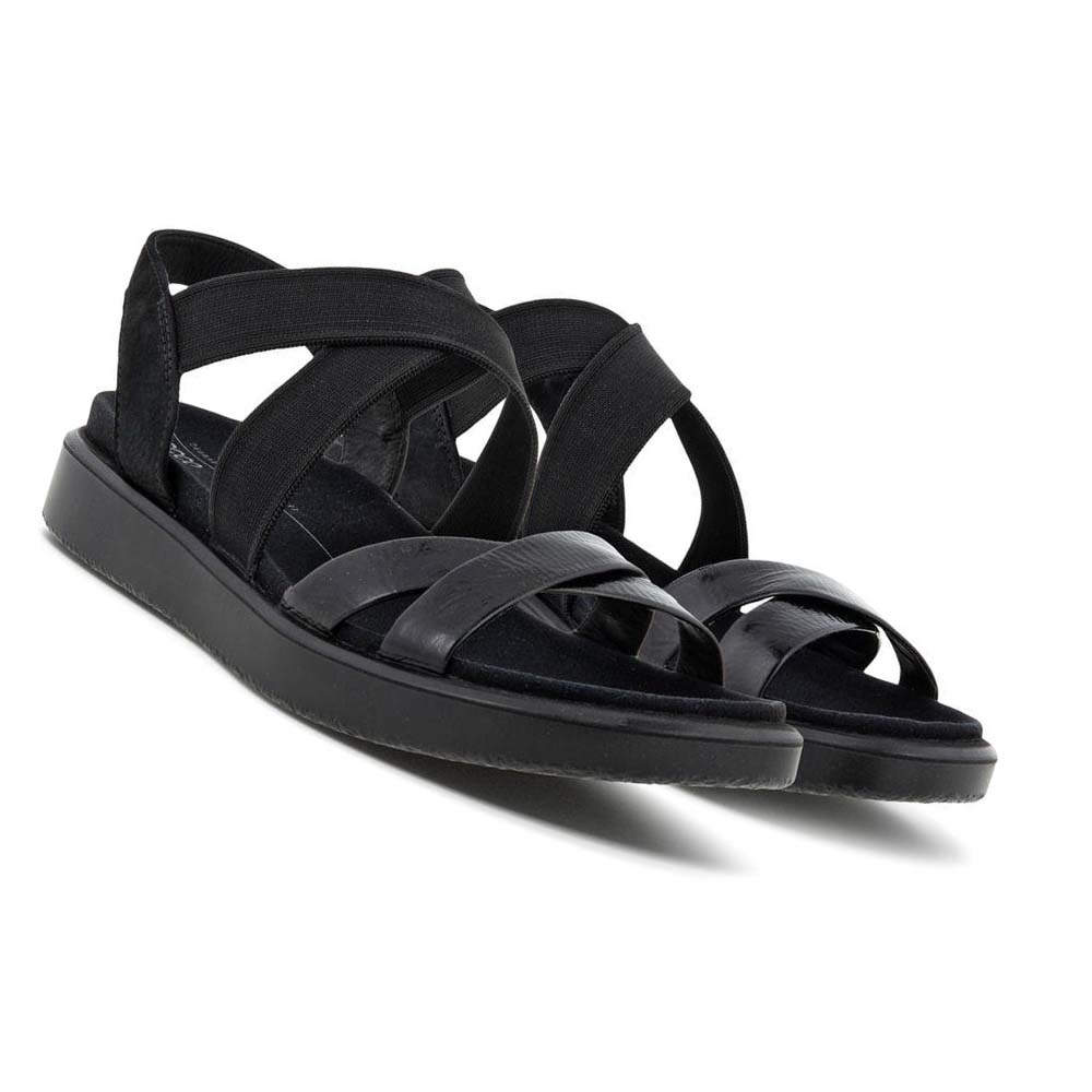 Women's Ecco Flowt Flat Strappys Sandals Black | USA 181FDN